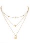 Gold Color Lock and Heart Charm Layered Necklace - 4