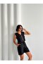 Women's Black Linen Vest Shorts Bottom Top Set - 4
