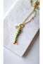 Special Series Pearl Charm Green Curved Fish Figure Oval Chain Necklace - 2