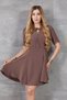 Women's Coffee Color Short Sleeve Etegi Flounce Crepe Classic Dress 700-3752 - 2