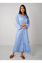 Light Blue Bling Open Abaya 3 pieces Set