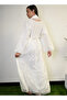 Silver Glow White Abaya With Sequin Embellishments - 3
