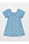 Lcw Kids Blue U-Neck Pattern Short Sleeve Girl Dress