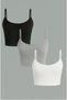 Women's 3 Pack Thin Strap Ribbed Crop Basic Athlete Blouse