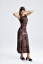 Slit Sleeveless Lycra Viscose Dress |   Elb35734 Coffee Tie Dye - 3