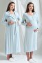 Blue Special Design Long Sleeve 100% Cotton Maternity Maternity Dressing Gown Nightgown Set