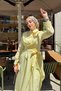 Women's Shirt Collar Tie Detail Dress - Yellow - 3