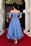 Chiffon Fabric Ruffle Detail Midi Dress - INDIGO BLUE - 5