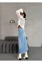 Women's Maxi Boy Front Slit Detail Light Blue Denim Skirt - 8