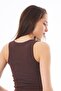 Brown Cotton Thick Strap Ribbed Buckle Detailed Women's Tank Top - 3