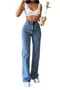Women's Blue Snow Wash High Waist Stretchy Classic Wide Leg Jeans