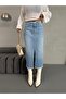 Women's Maxi Boy Front Slit Detail Light Blue Denim Skirt - 6