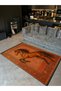 Mosso Vintage Look Orange Themed Black Horse Patterned Fringed Woven Base Decorative Carpet Mosso62 - 5