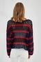 6877 Women's Striped Openwork Boat Neck Knitwear Sweater Navy Blue - 6