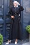 Buttoned Jacket Pocket Waist Tie-Up Gilet Dress Black Hm2785 - 8