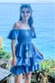 Navy Blue Madonna Collar Muslin Short Dress