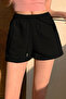 Women's Black Cotton Two Thread Raised Soft Waist Gipe Elastic Short Shorts - 3