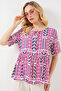 Women's Patterned Short Sleeve Blouse 969 - Fuchsia