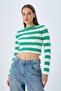6644 Women's Crew Neck Striped Sweater Green