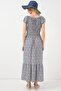 Women's Collar Gather Detailed Dress 2544 - Navy Blue - 6