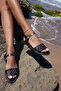 Palermo Women's Black Knitting Pattern Spain Production Sandals - 4