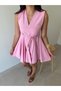 Pink Padded V-Neck Flounce Dress - 4