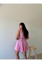Pink Padded V-Neck Flounce Dress - 5