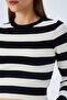 6644 Women's Crew Neck Striped Sweater Black - 5