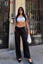Women's Black Elastic Waist Comfortable Cut Wrap Pants Hzl25S-Dsb163631