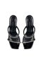 Anthracite Stone Double-Strapped Heeled Leather Slippers - 3