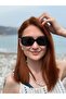 Black Matte Oval Framed Black Glass Brand Model Women's Sunglasses - 2