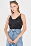 Women's Shiny Black Linen Look Strap Blouse Arm-24Y001064 - 2