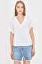 Women's White V Neck Ruffled Short Sleeve Blouse Arm-25Y001070 - 3