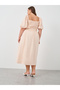Plus Size Puff Sleeve Smocked Detail A-Line Midi Dress - 5