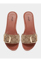 Printed Buckle Detail Flat Sandals - 6