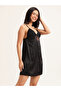 Solid Lace Insert Padded Satin Babydoll - 5