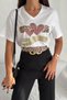 Women's White Plus Size 100% Cotton V-Neck Heart Sequin Embroidered T-Shirt - 4