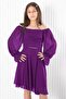 Balloon Sleeve Chiffon Evening Dress Purple Mdv934