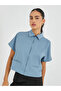 Solid Spread Collar Front Zipper Crop Shirt
