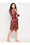 Floral Print 3/4 Sleeves Satin Robe with Tie Detail - 5