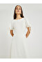 Solid Puff Sleeves Round Neck A-Line Maxi Dress - 2
