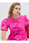 Puff Sleeve Tie-Up Bow Detail Knee Length Dress - 4