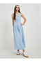 Solid Sleeveless Halter Neck Ruched Detail Midi Dress