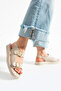 Women's Beige Daily Comfortable Sole Double Buckle Sandals Summer Lightweight High Sole Sea Pool Beach Slippers