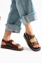 Women's Brown Daily Comfortable Sole Double Buckle Sandals Summer Lightweight High Sole Pool Beach Slippers