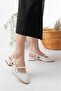 White Patent Leather Women's Maste Pearl Short Heeled Shoes - 3