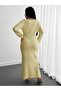 Women's Knitted Lace Yellow Dress - 4