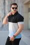 Men's Polo Neck Black Gray Blue Color Block 100% Cotton T-Shirt - 2532 - 2