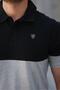 Men's Polo Neck Black Gray Blue Color Block 100% Cotton T-Shirt - 2532 - 3