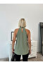 Women's Era Green Halter Neckline Back Button Zero Sleeve Sandy Fabric Blouse - 7